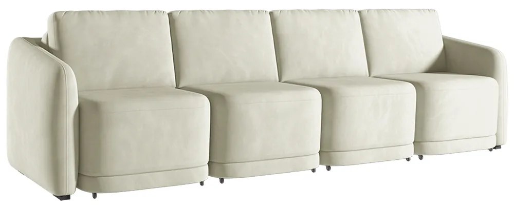 Sofá Cama Modulado Retrátil e Reclinável Decorativo Varsóvia 316cm Veludo Bege G33 - Gran Belo