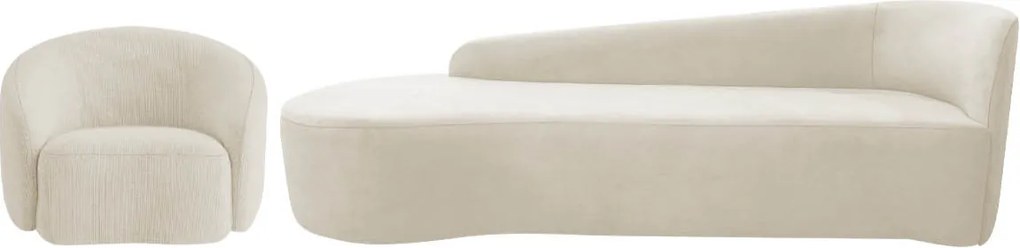 Kit Divã Recamier Orgânico França 200cm Lado Esquerdo e Poltrona Amore Bouclé