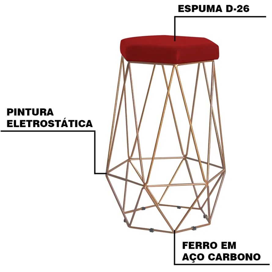 Kit 2 Banqueta Decorativa Rubel Base Gold Suede Vermelho G41 - Gran Belo