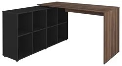 Mesa Escrivaninha em L 140x130cm 8 Nichos Eron A06 Ipê/Preto - Mpozena