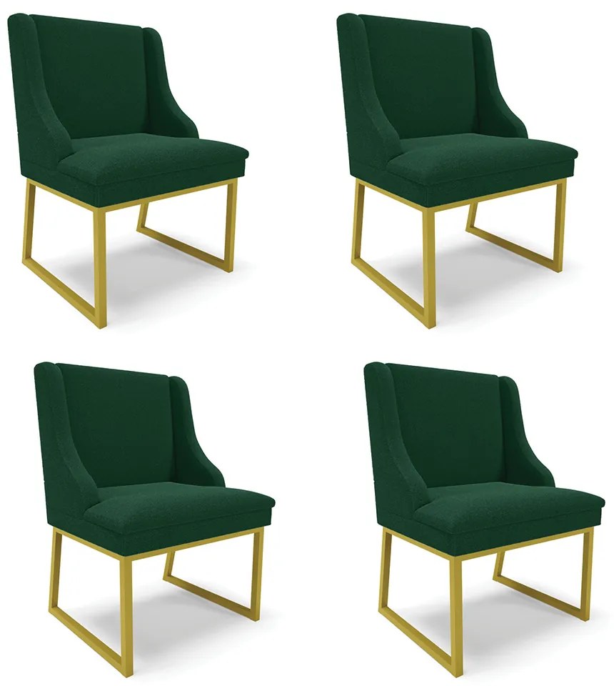 Cadeira Sala de Jantar Industrial Dourado kit 4 Liz Bouclê D03 - D'Rossi - Verde