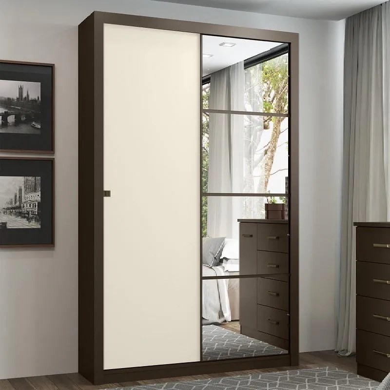 Guarda Roupa Roupeiro 2 Portas com Espelho 3 Gavetas Damasco
