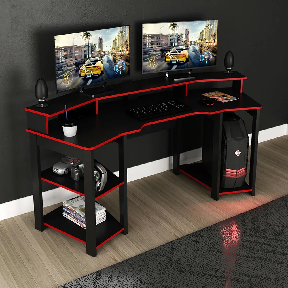 Mesa para Escritório Home Office Gamer ME4167 MDP Preto/Vermelho G69 - Gran Belo