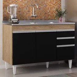 Balcão Gabinete com Pia Inox 120cm Michigan Castanho/Preto - Lumil