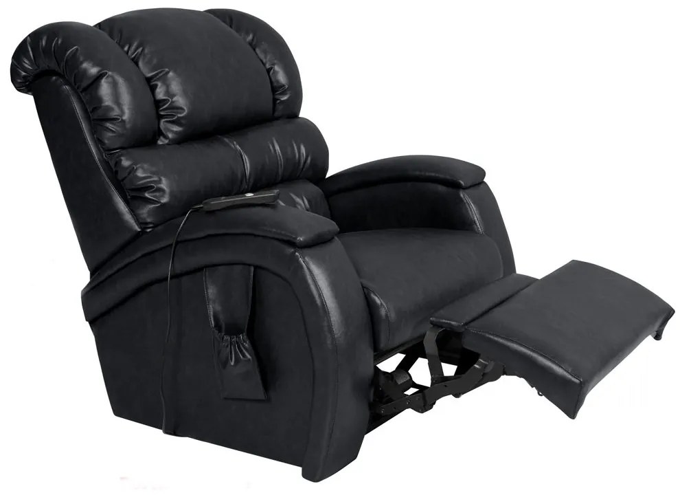 Poltrona do Papai Reclinável Elétrica com Controle Sala de Estar Oasis PU Sintético Preto Brilho G23 - Gran Belo