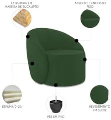Sofá 3 Lugares 180cm Wendi e Poltrona Steve Suede Verde I01  - Mpozena