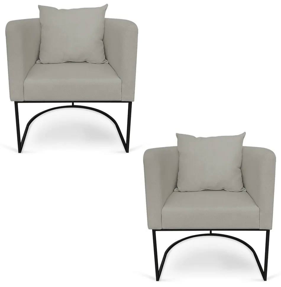 Kit 02 Poltronas Paola Linho Base Metálica Preto D03 - D'Rossi - Grafite