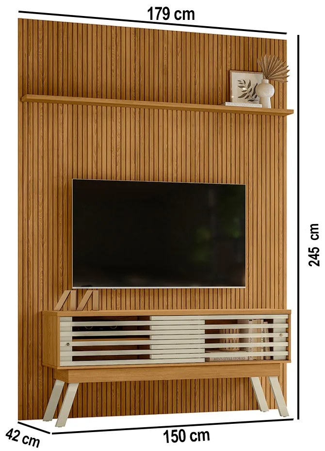 Painel TV 65 Pol 179cm Ripado Valen e Bancada Orlin Cumaru/Opala M20 - D'Rossi
