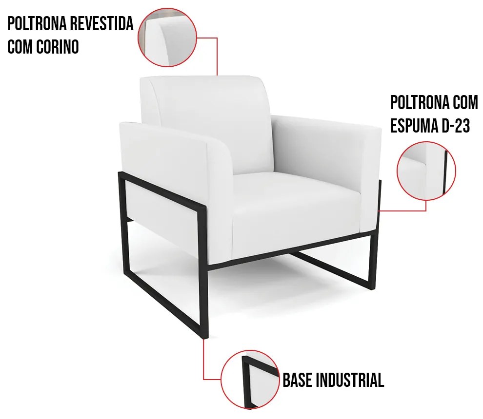 Kit 2 Poltronas Base Industrial Alta Preto Marisa Corino D03 - D'Rossi - Branco
