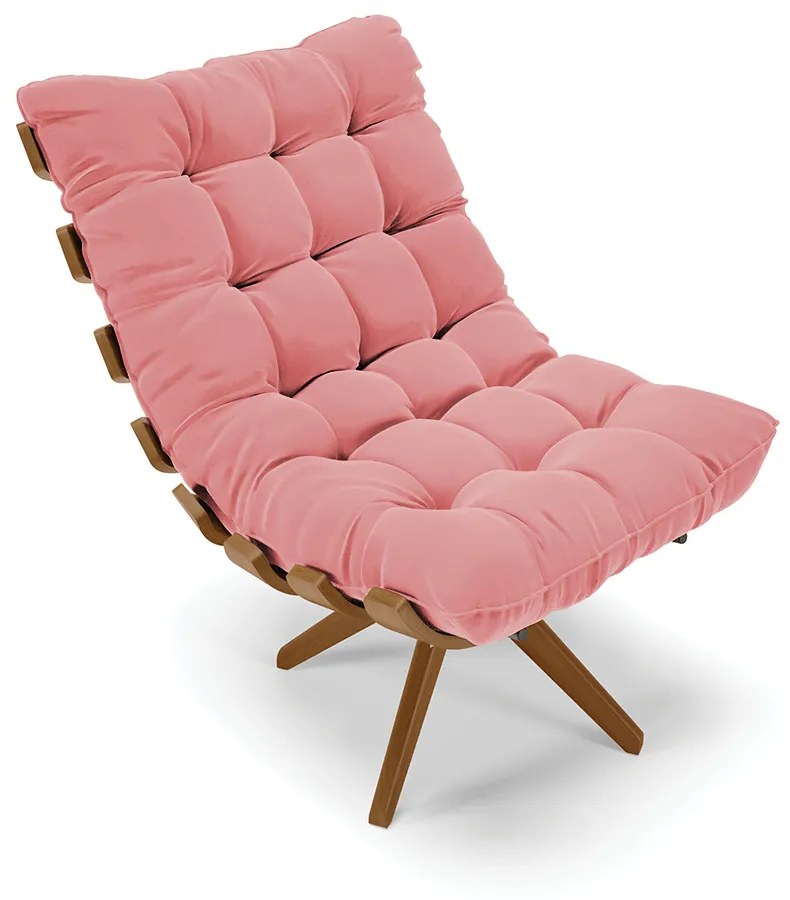 Poltrona Giratória Costela Suede Rosê Base de Madeira MA30 M11 - D'Rossi