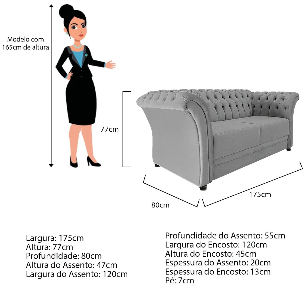 Namoradeira Chesterfield Sofia Corano Cinza - ADJ Decor
