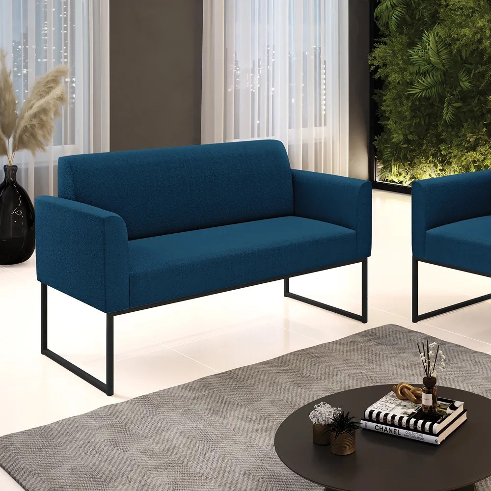 Sofá 2 Lugares Namoradeira Industrial Preto Marisa Bouclê D03 - D'Rossi - Azul