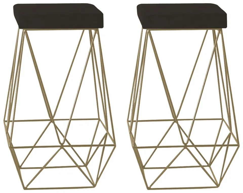 Kit 2 Banqueta Decorativa Kathy Base Gold Suede Marrom G41 - Gran Belo
