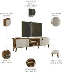 Rack Bancada Para TV 75 Pol 180cm Sia Nature/Off Z49 - Mpozenato