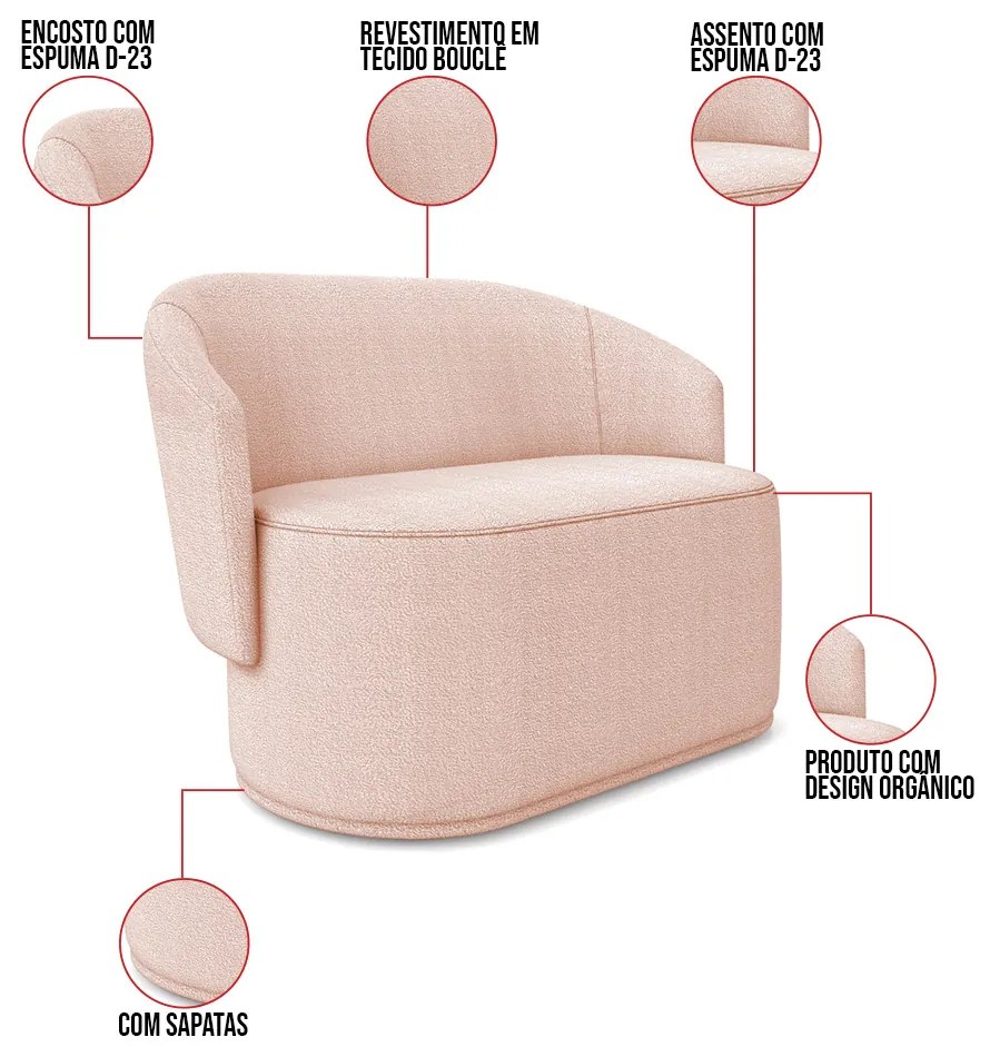 Namoradeira e 2 Poltronas Orgânica para Sala Malu Bouclê M11 - D'Rossi - Rose