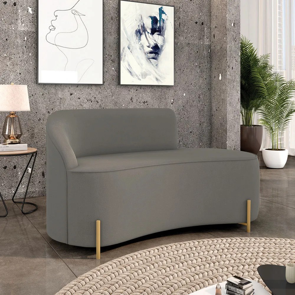 Sofá 2 Lugares Orgânico 140cm Pé Dourado Morgan Suede D03 - D'Rossi - Grafite