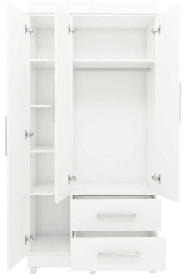 Roupeiro Guarda Roupa 3 Portas Prateleiras 2 Gavetas Branco