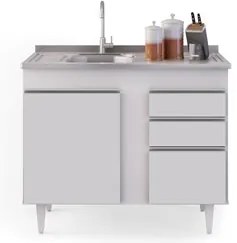 Balcão Gabinete 100cm Sem Tampo 2 Portas 2 Gavetas Luziania Branco - L