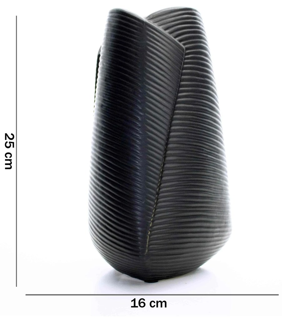 Vaso Decorativo Dobradura Preto em Cerâmica 25x16 cm - D'Rossi