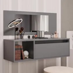 Penteadeira Camarim com Espelho Suspensa 90cm 1 Gaveta Elle Z34 Grafit