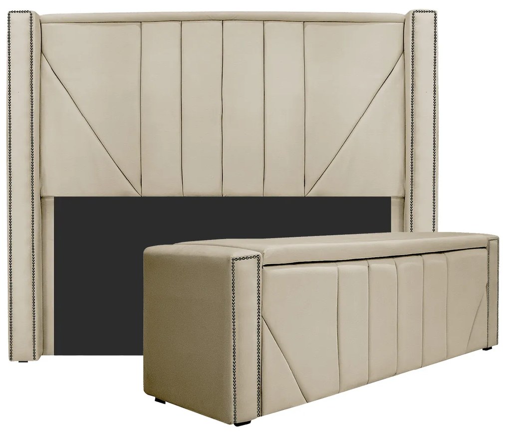 Kit Cabeceira e Calçadeira Baú Queen Minsk P02 160 cm para cama Box Corano - ADJ Decor