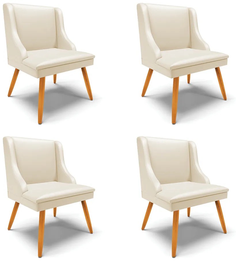 Cadeira de Jantar Pés Palito Castanho Kit 4 Liz Corino - Bege