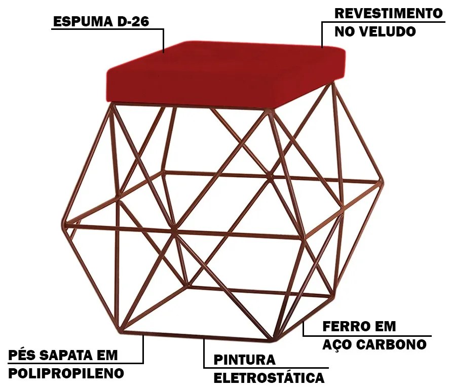 Kit 2 Puffs Decorativo Sala de Estar Base Bronze Trixie Veludo Vermelho G41 - Gran Belo