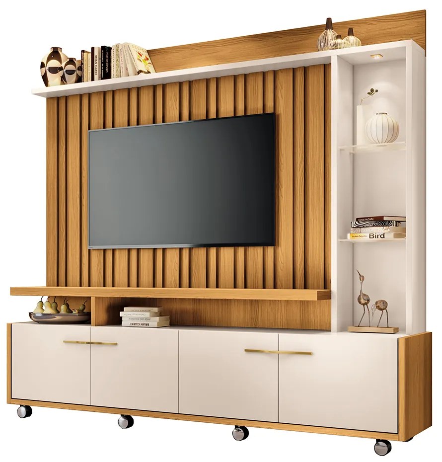 Home Theater Decorativo Titan TV até 60 Polegadas com LED Cinamomo/Off White  G26 - HB Móveis
