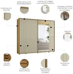 Guarda Roupa Casal 278cm 2 Portas 4 Espelhos Mya Opala/Cumaru Z10 - Mp