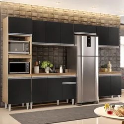 Cozinha Modulada 6 Módulos Composição 8 Castanho/Preto - Lumil Móveis