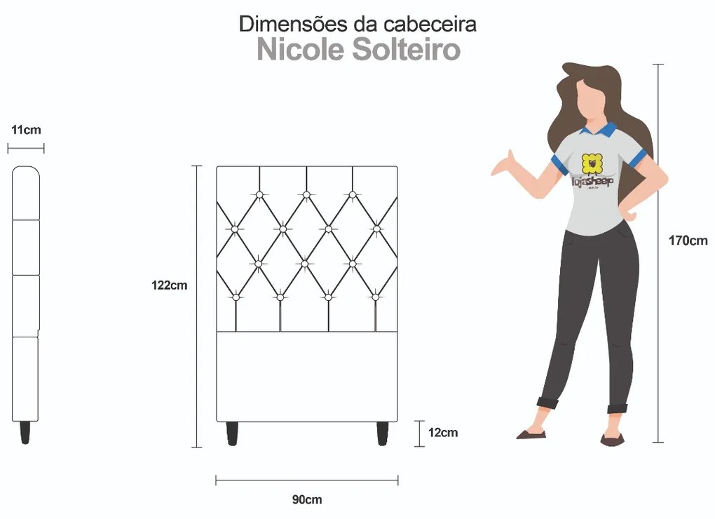 Cabeceira Cama Box Solteiro 90cm Nicole Suede Rosa - Sheep Estofados - Rosa