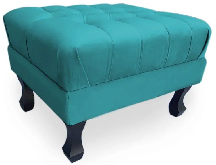 Puff Baú Decorativo Luis XV Capitonê 60x50cm Suede Turqueza - Sheep Estofados - Água
