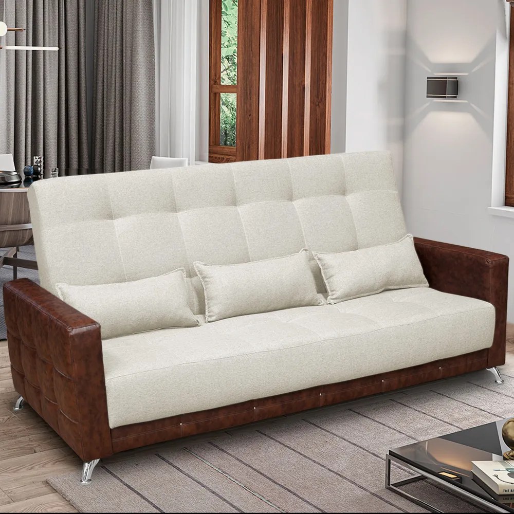 Sofá-Cama 2,00 m  3 Lugares Luxury - Linho Bege Compose Whisky