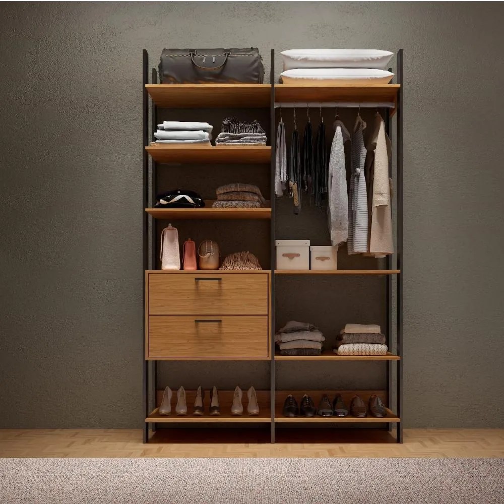 Armário Roupas Closet C/ Prateleiras 2 Gavetas Mdf Preto Luxo TW403 Dalla Costa