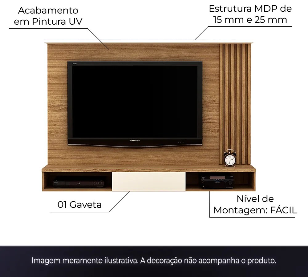 Painel Home para TV até 65 Sala de Estar PB4000 Natural/Off White G69 - Gran Belo