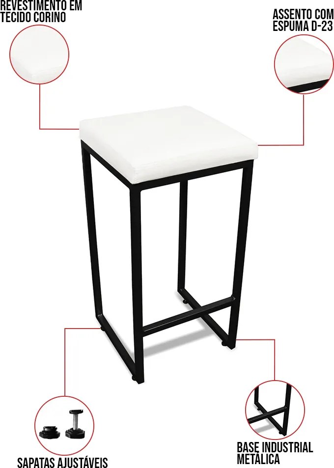 Banqueta Alta para Cozinha Industrial Nick Preto e Sintético D03 - D'Rossi - Branco
