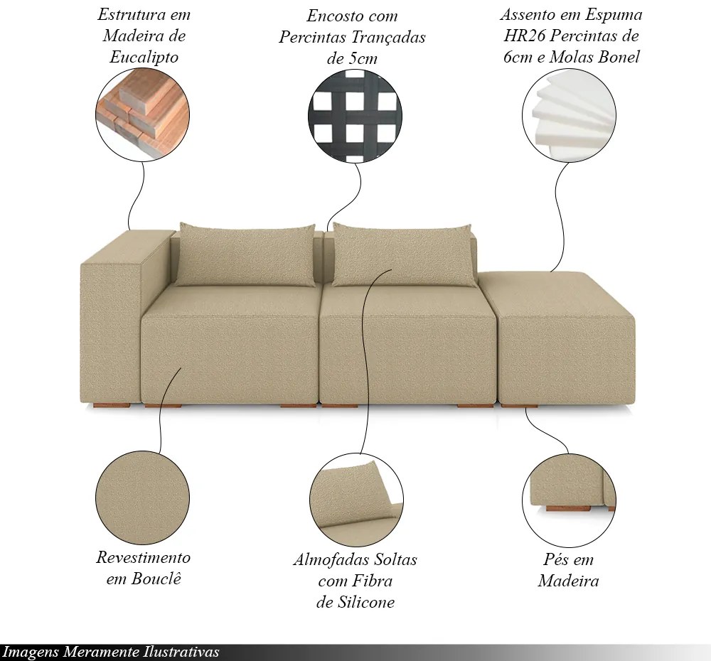 Sofá Versátil Sala de Estar Atlanta 338cm Modulado Bouclê Bege Escuro G52 - Gran Belo
