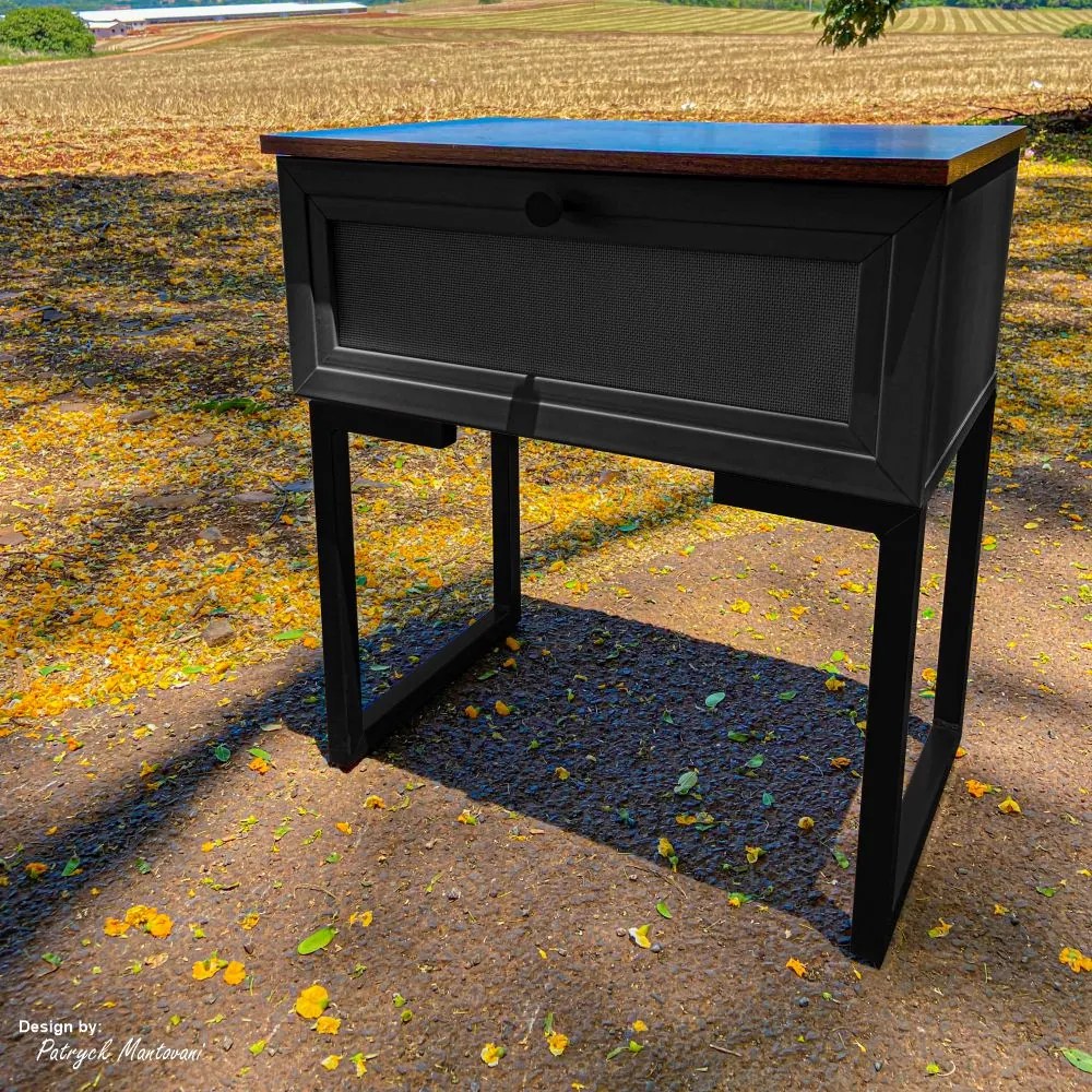 Mesa de Cabeceira Iron 1 Gaveta Imbuia/Preto - Vizzato - Preto