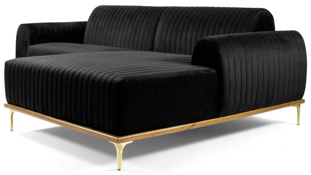 Sofá 4 Lugares Bipartido com Chaise Lado Esquerdo Base de Madeira Euro 265 cm Veludo Preto G15 - Gran Belo