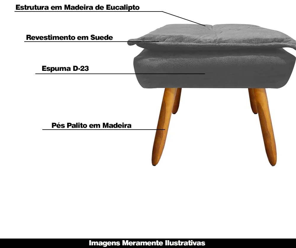 Puff Decorativo Pés Palito Charger Suede Grafite G19 - Gran Belo