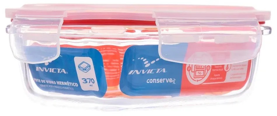 Pote Hermético de Vidro Retangular Tampa Click 370ml