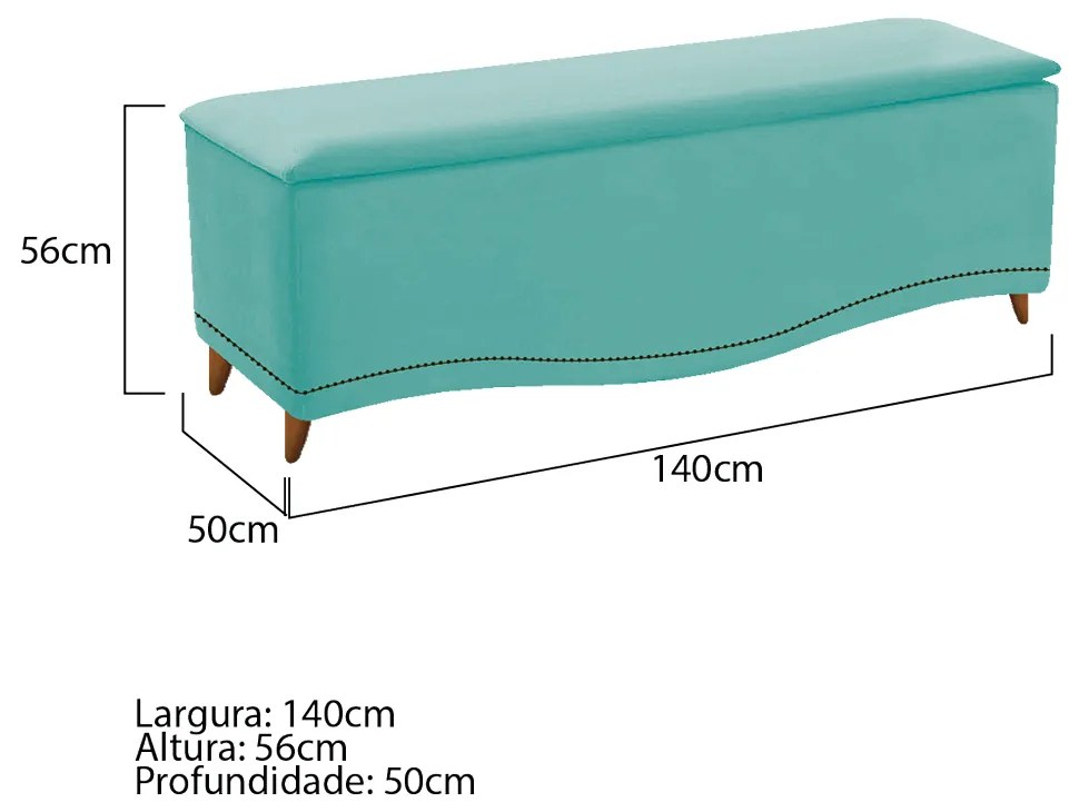 Calçadeira Estofada Yasmim 140 cm Casal Suede Azul Tiffany - ADJ Decor