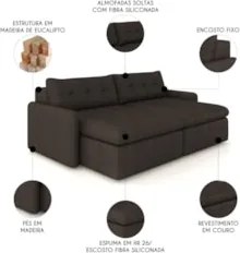 Sofá Retrátil 3 Lugares Para Sala 204cm Elios Couro Marrom Z55 - Mpoze