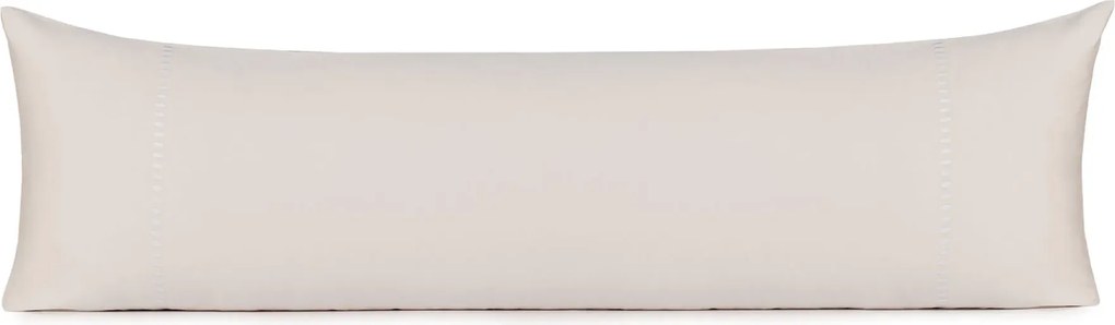 Fronha Para Body Pillow com Bordados nas Laterais em Cetim 300 fios Cerclê - Bege e Branco  Bege e Branco