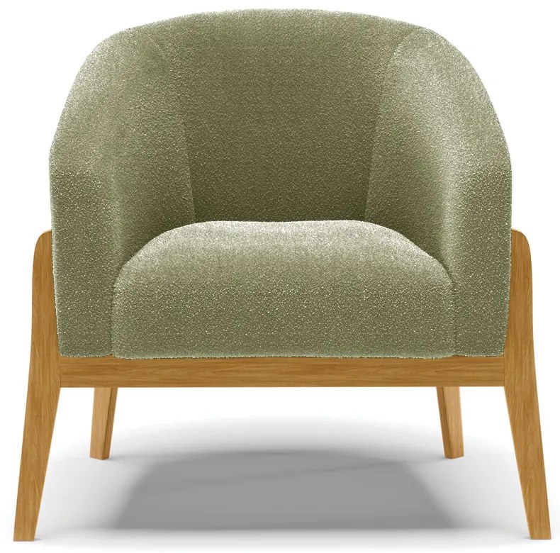 Poltrona Decorativa Base Madeira Stella PU Preto/Bouclê D03 - D'Rossi - Pistache