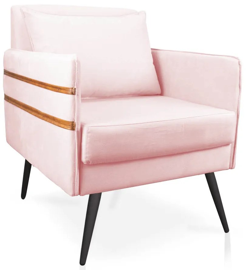 Poltrona Mari Suede Pés Palito de Ferro Marrom - D'Rossi - Rosa Bebê