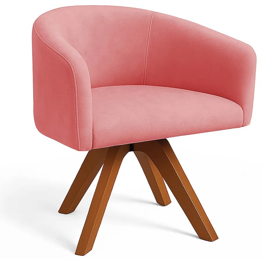 Poltrona Sala Base Giratória Madeira Arielle Suede Rose D03 - D'Rossi