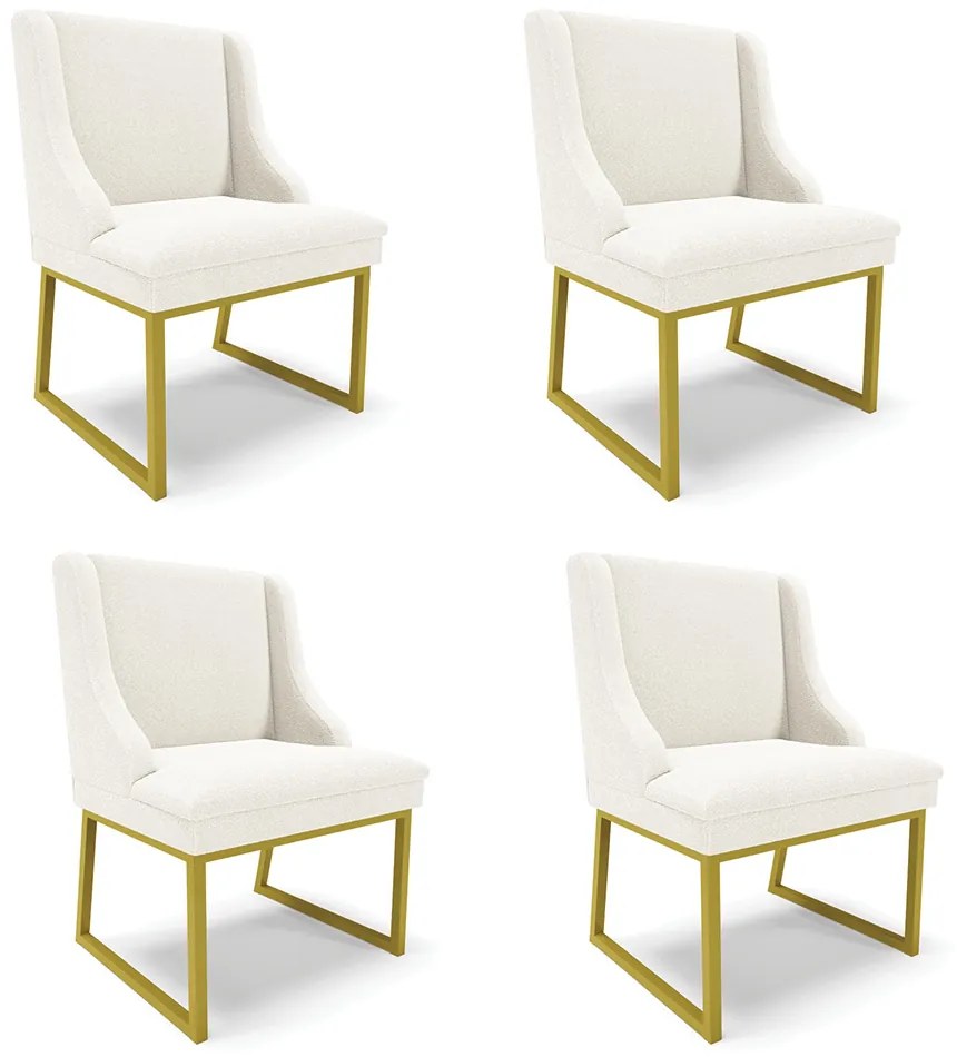 Cadeira Sala de Jantar Industrial Dourado kit 4 Liz Bouclê D03 - D'Rossi - Off White