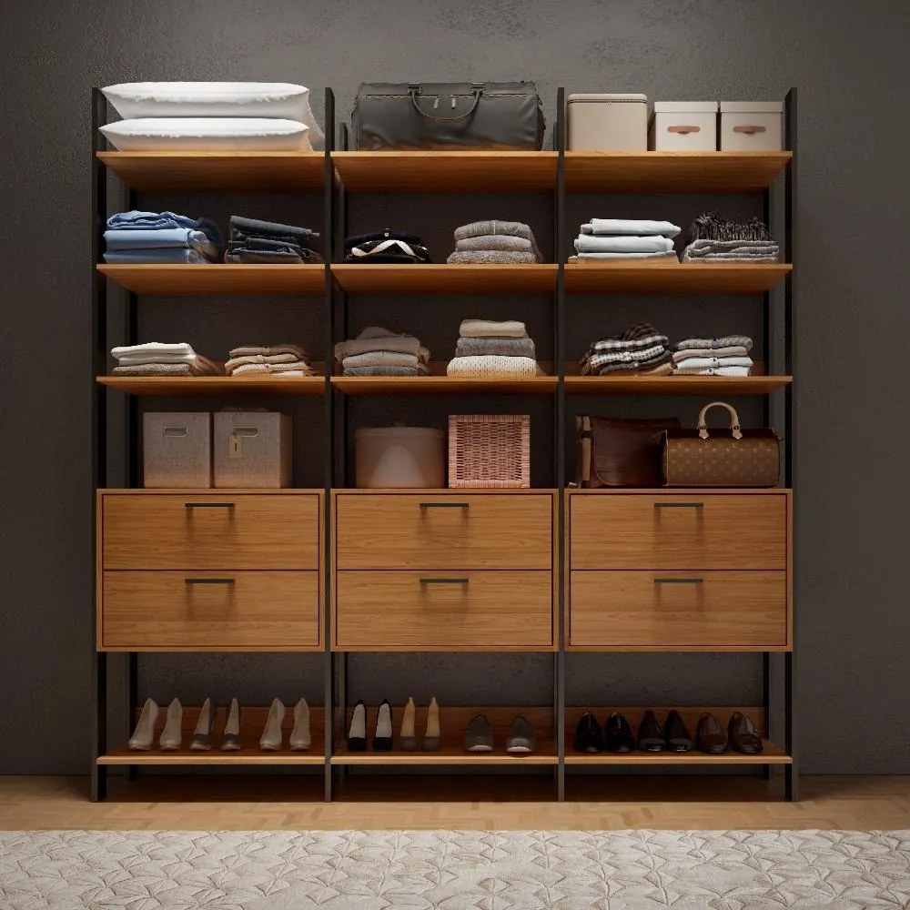 Armário Roupas Closet Casal 6 Gavetas 15 Prateleiras Mdf Preto TW405 Dalla Costa
