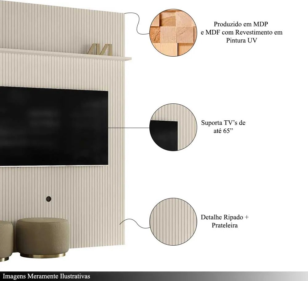 Painel Decorativo 245cm Sanson Frisado MDP até 65 OffWhite G97 - Gran Belo